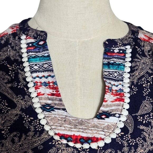 THML Blue and Red Boho Sleeveless Top - Picture 2 of 8